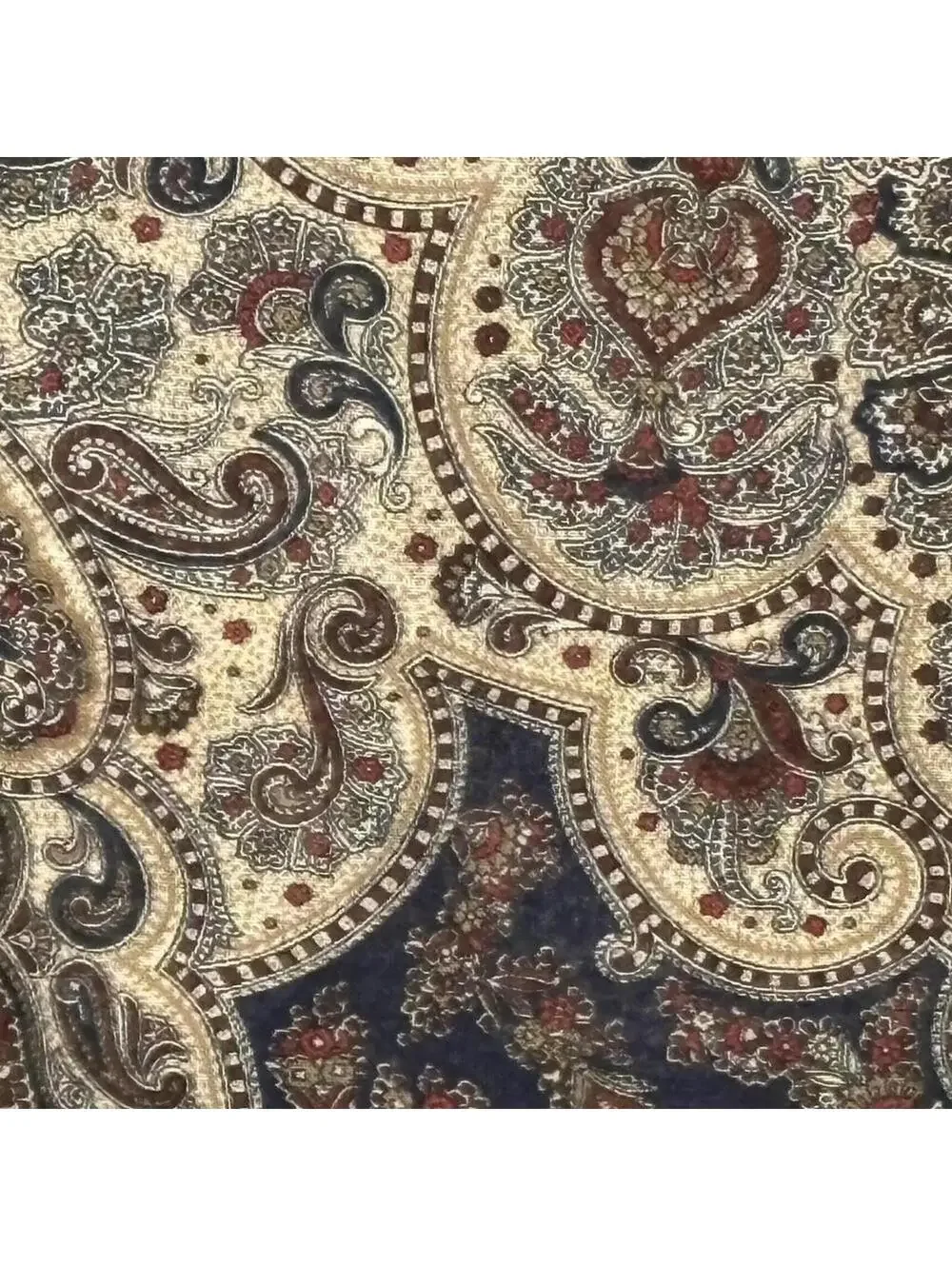 Vintage Paisley Scarf Shawl Navy Blue Red Cream Boho Wrap Fringe Lightweight